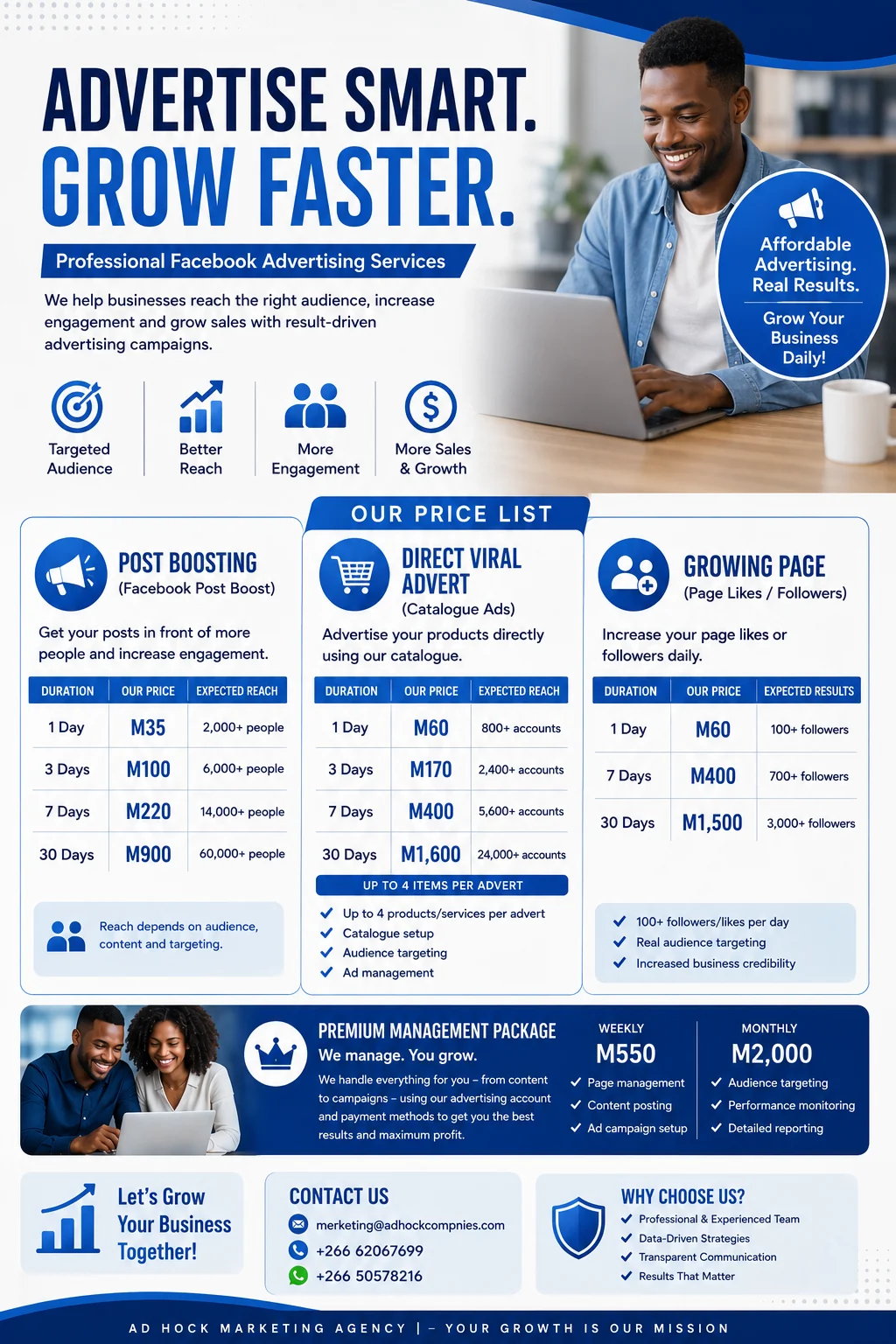 Facebook advertising services price list
