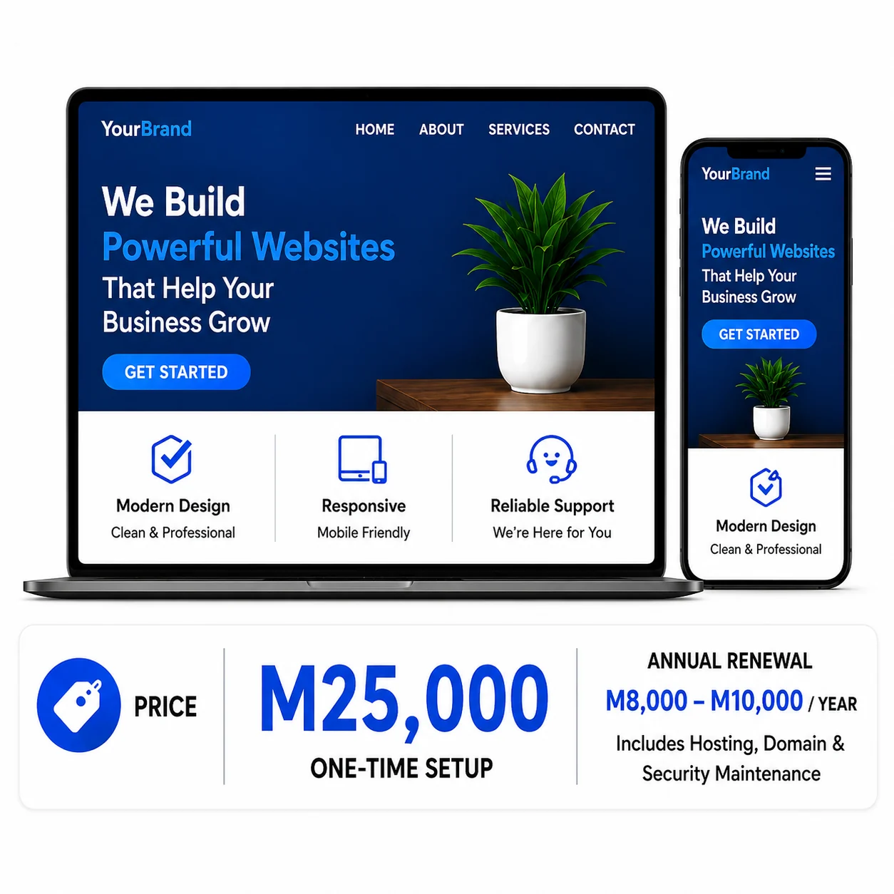 Business website shown on laptop and mobile