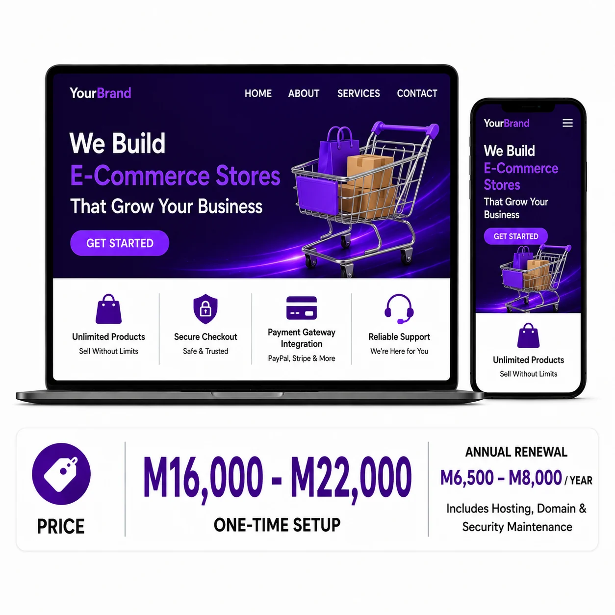 E-commerce website shown on laptop and mobile